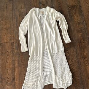 White Knit Long Cardigan Sweater